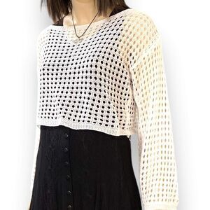 White Crochet Hollow Out Bell Sleeve Crop Top NEW